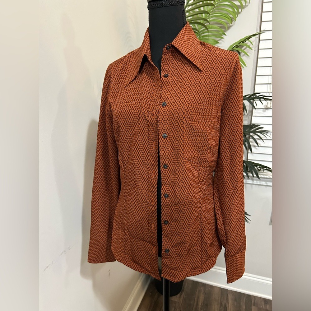 Levi's Women's Rust Brown Micro-Print Button-Down‎ Shirt | Size Small